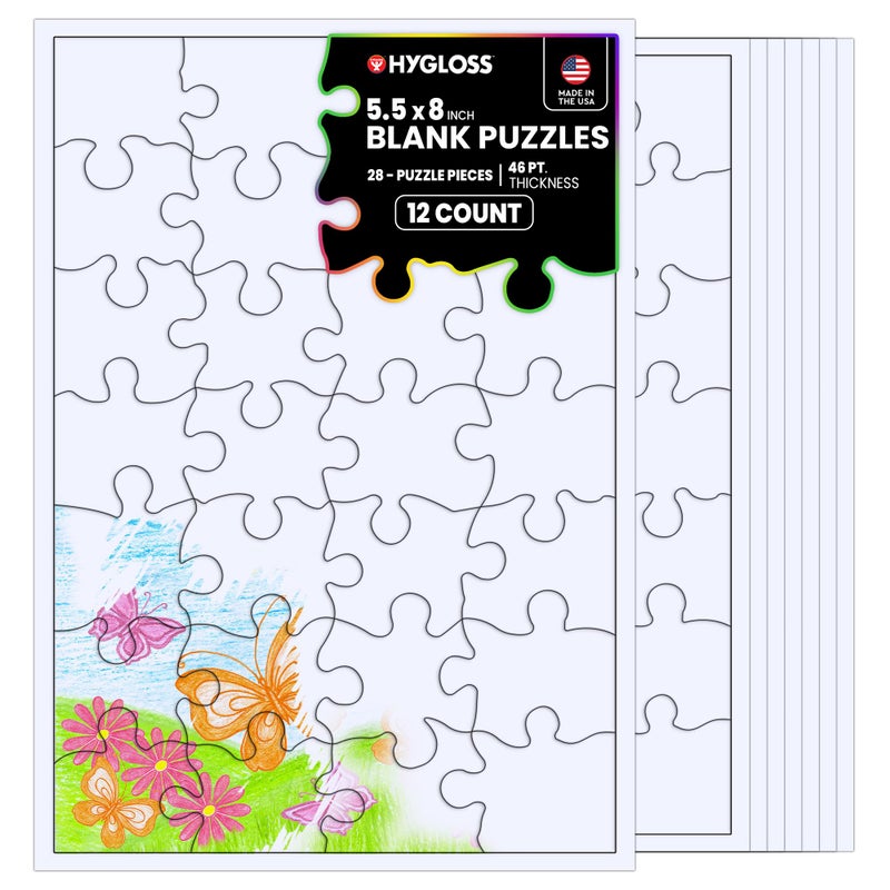 Hygloss 12 Blank Jigsaw Puzzles â€“ 5.5 x 8 Inch, 28 Pieces Each â€“ Hygloss DYI Party invites, Perfect for Decorating, Kids' Activities, Arts & Crafts or Party Favors - Puzzle Pieces to Draw On for Crafts - Image 1